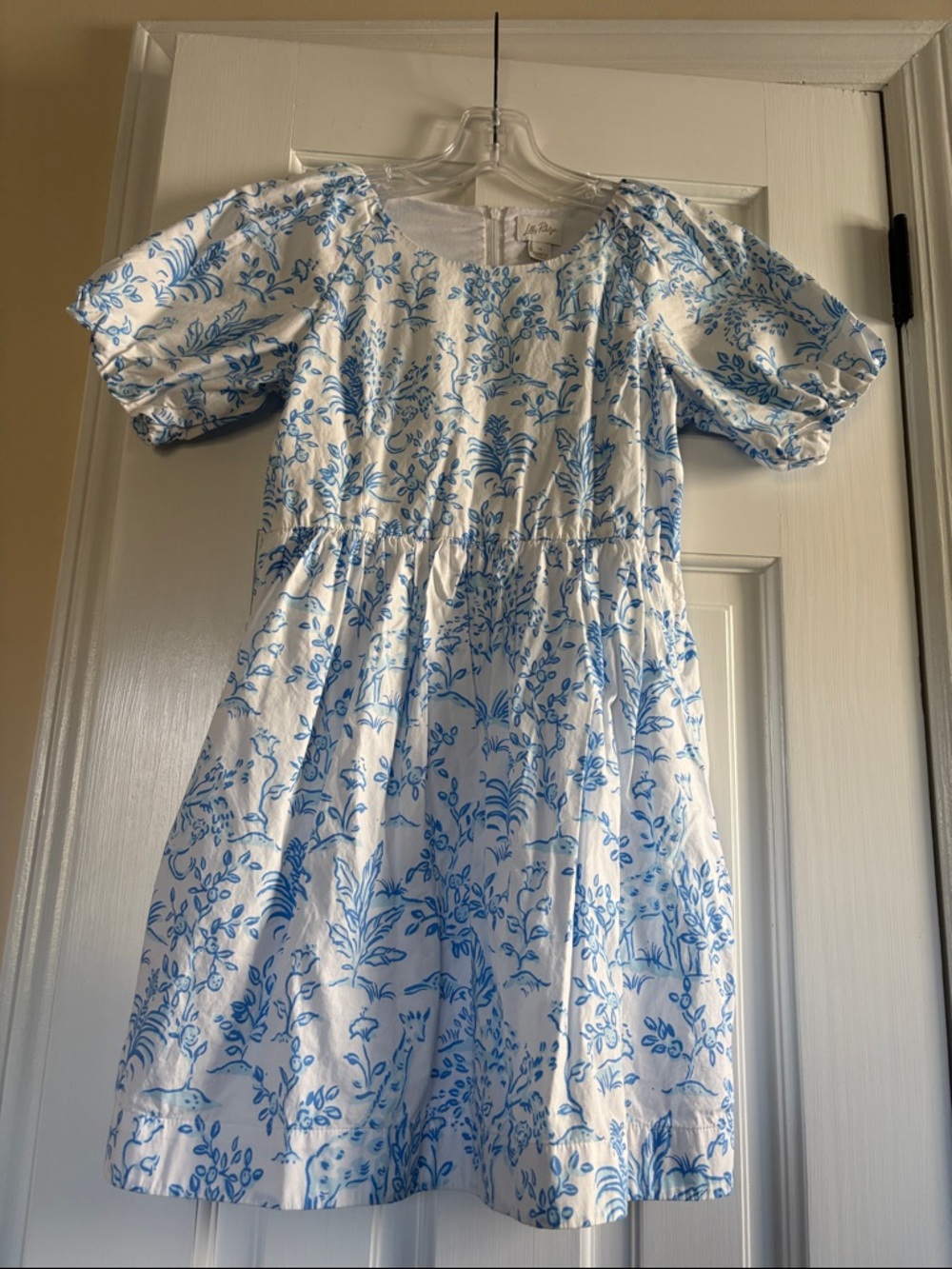 Lilly Pulitzer White and Blue Floral Puff-Sleeve Girls' Dress